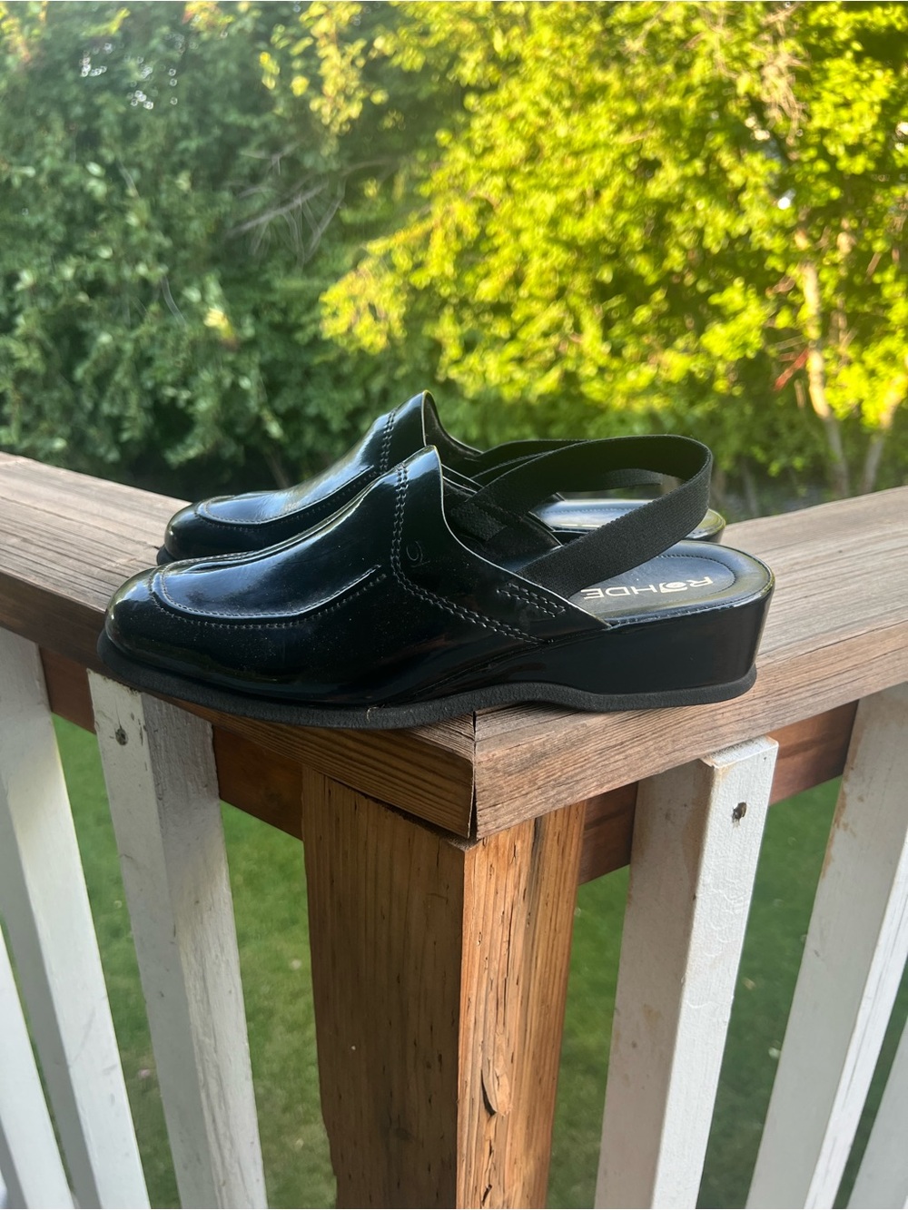 Rohde black patent sling back shoes